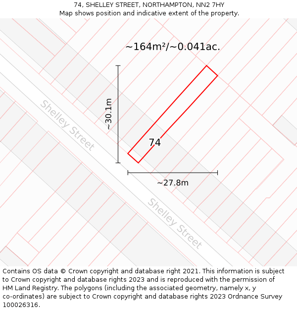 74, SHELLEY STREET, NORTHAMPTON, NN2 7HY: Plot and title map
