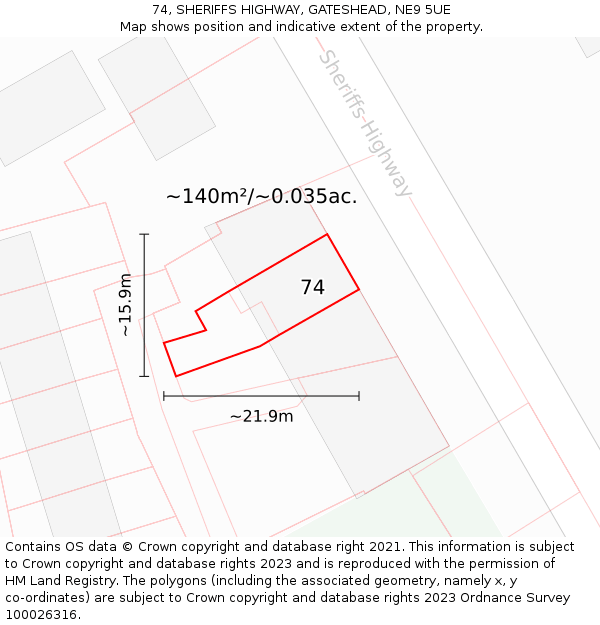 74, SHERIFFS HIGHWAY, GATESHEAD, NE9 5UE: Plot and title map