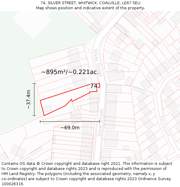 74, SILVER STREET, WHITWICK, COALVILLE, LE67 5EU: Plot and title map