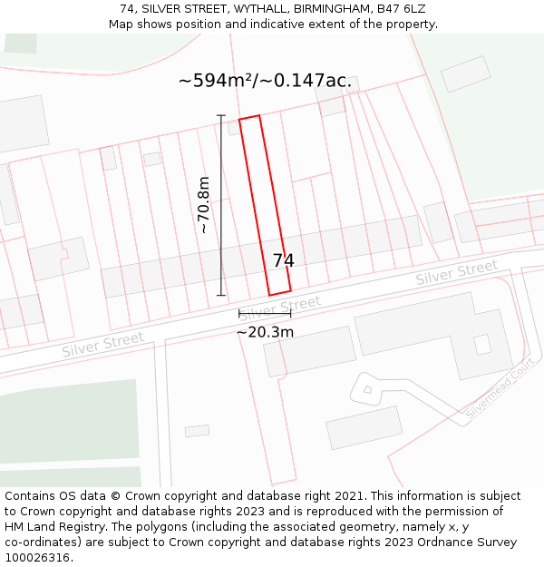 74, SILVER STREET, WYTHALL, BIRMINGHAM, B47 6LZ: Plot and title map