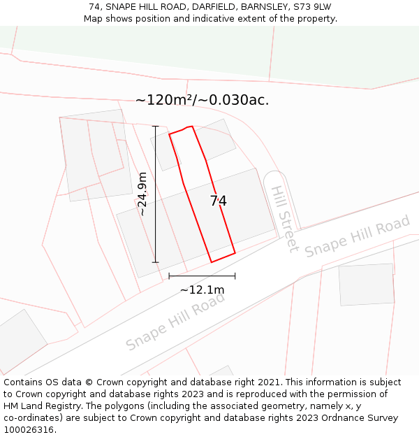 74, SNAPE HILL ROAD, DARFIELD, BARNSLEY, S73 9LW: Plot and title map