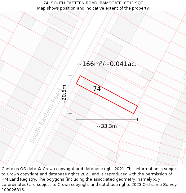 74, SOUTH EASTERN ROAD, RAMSGATE, CT11 9QE: Plot and title map