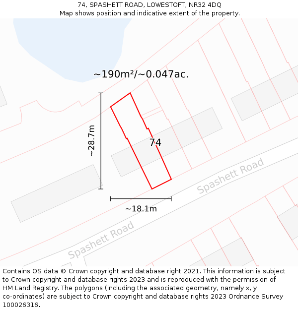 74, SPASHETT ROAD, LOWESTOFT, NR32 4DQ: Plot and title map
