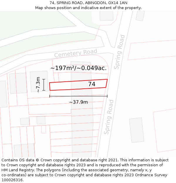 74, SPRING ROAD, ABINGDON, OX14 1AN: Plot and title map