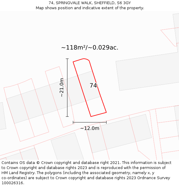 74, SPRINGVALE WALK, SHEFFIELD, S6 3GY: Plot and title map
