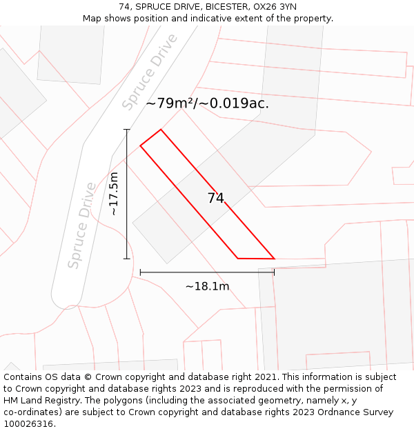 74, SPRUCE DRIVE, BICESTER, OX26 3YN: Plot and title map