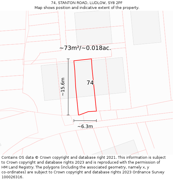 74, STANTON ROAD, LUDLOW, SY8 2PF: Plot and title map