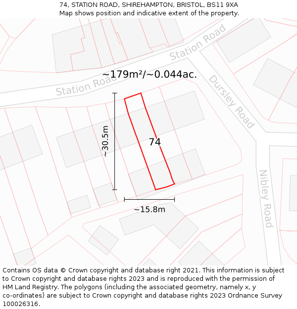 74, STATION ROAD, SHIREHAMPTON, BRISTOL, BS11 9XA: Plot and title map
