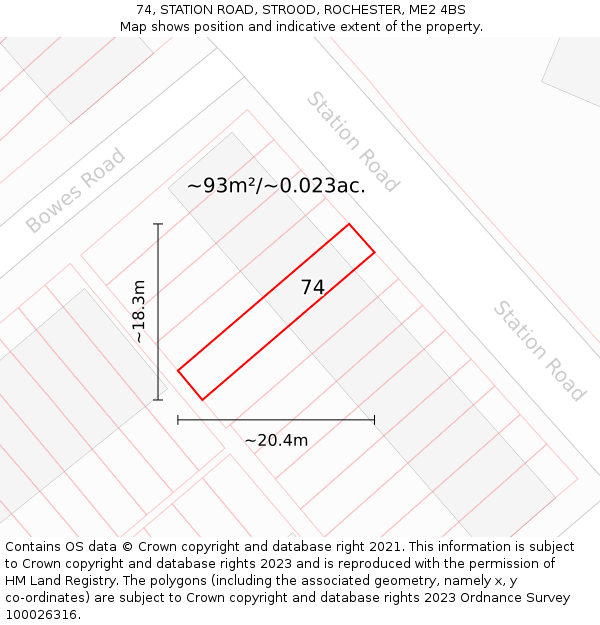 74, STATION ROAD, STROOD, ROCHESTER, ME2 4BS: Plot and title map
