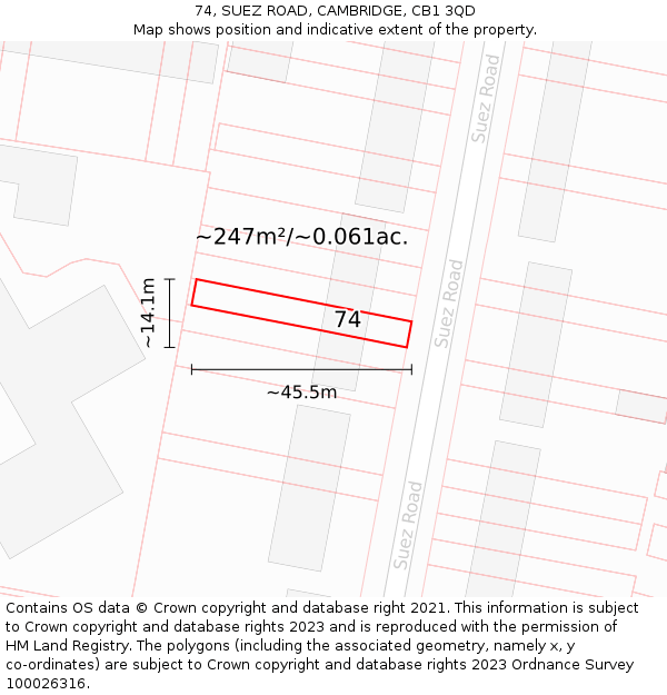 74, SUEZ ROAD, CAMBRIDGE, CB1 3QD: Plot and title map