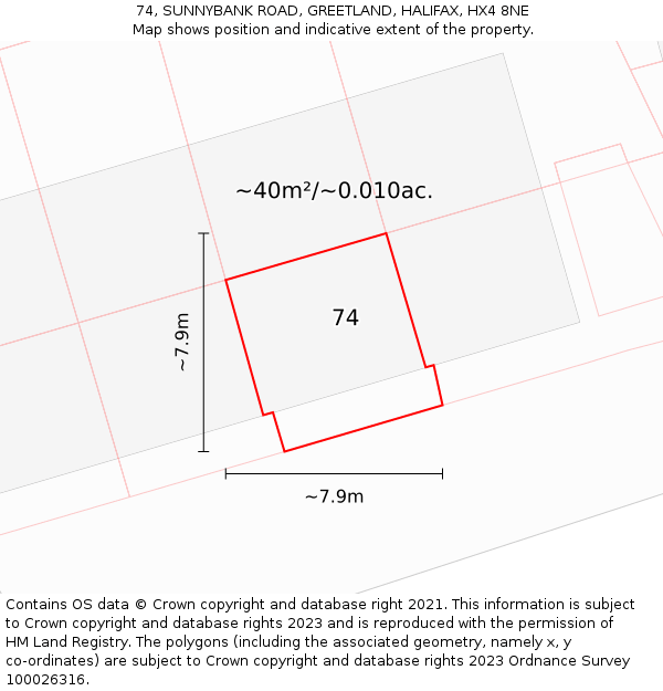 74, SUNNYBANK ROAD, GREETLAND, HALIFAX, HX4 8NE: Plot and title map