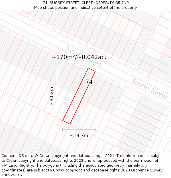 74, SUSSEX STREET, CLEETHORPES, DN35 7NP: Plot and title map