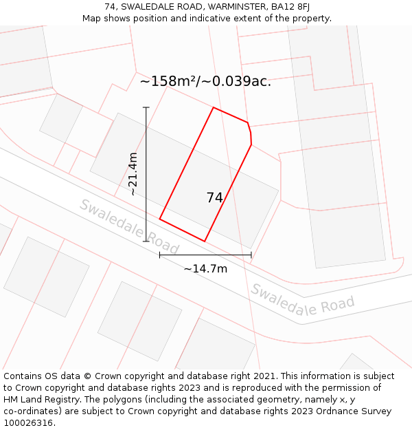74, SWALEDALE ROAD, WARMINSTER, BA12 8FJ: Plot and title map
