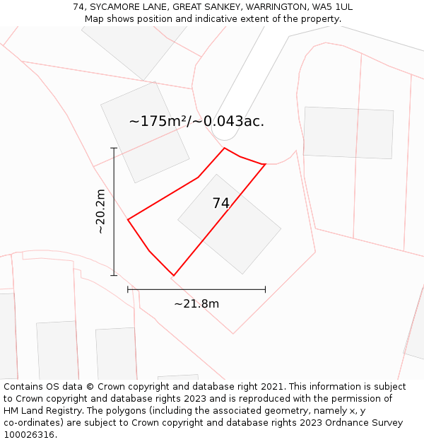 74, SYCAMORE LANE, GREAT SANKEY, WARRINGTON, WA5 1UL: Plot and title map