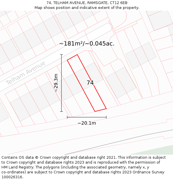 74, TELHAM AVENUE, RAMSGATE, CT12 6EB: Plot and title map