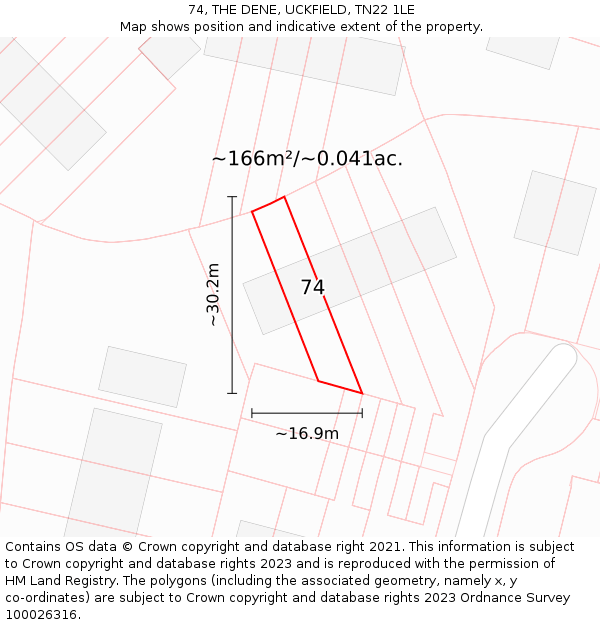74, THE DENE, UCKFIELD, TN22 1LE: Plot and title map