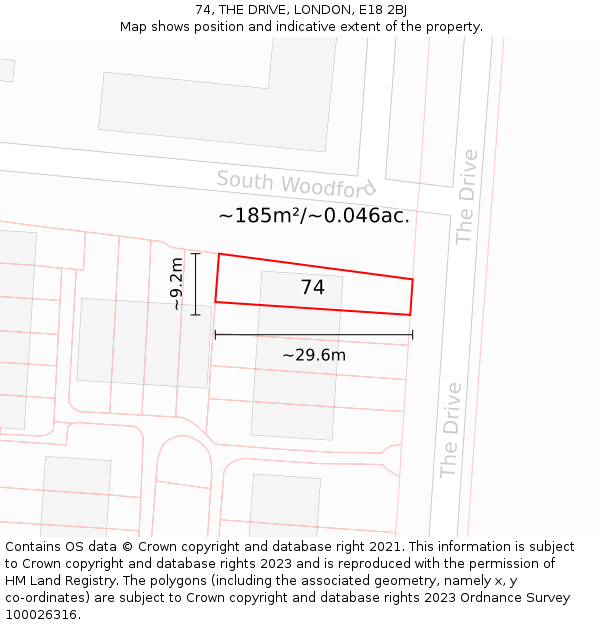 74, THE DRIVE, LONDON, E18 2BJ: Plot and title map