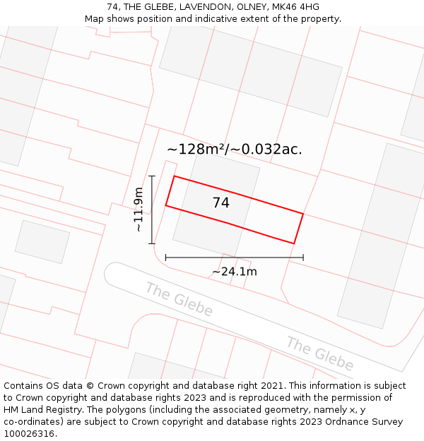 74, THE GLEBE, LAVENDON, OLNEY, MK46 4HG: Plot and title map