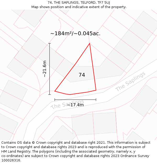 74, THE SAPLINGS, TELFORD, TF7 5UJ: Plot and title map