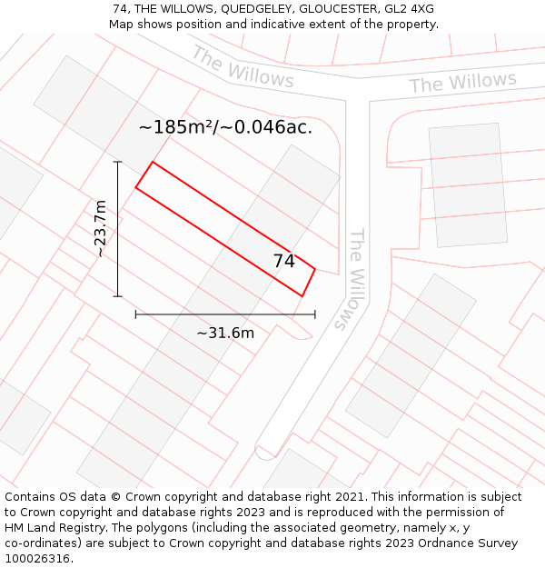 74, THE WILLOWS, QUEDGELEY, GLOUCESTER, GL2 4XG: Plot and title map