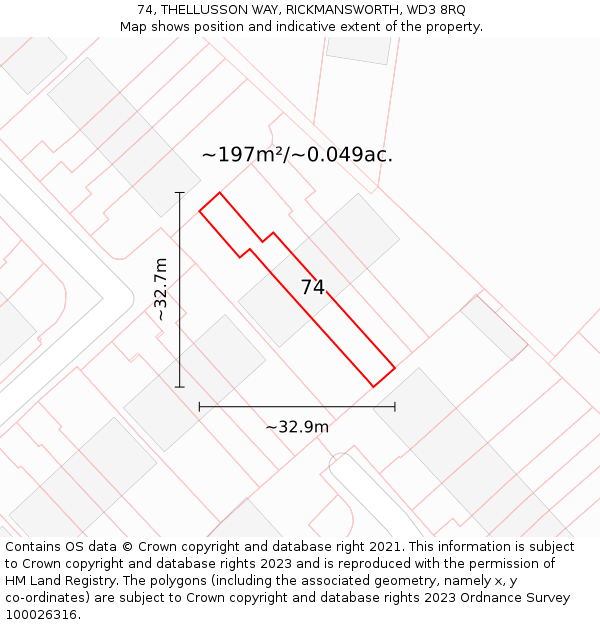 74, THELLUSSON WAY, RICKMANSWORTH, WD3 8RQ: Plot and title map