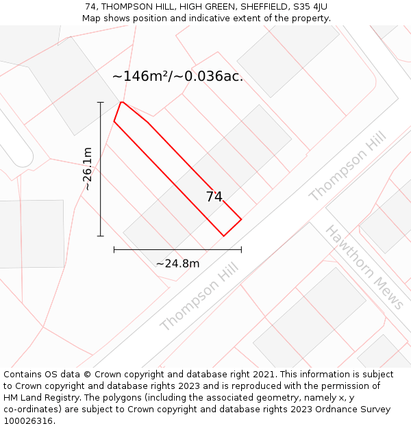 74, THOMPSON HILL, HIGH GREEN, SHEFFIELD, S35 4JU: Plot and title map