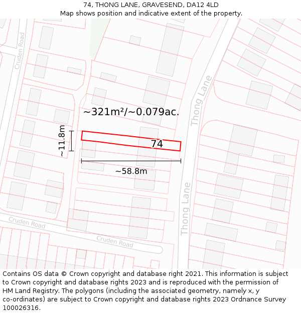 74, THONG LANE, GRAVESEND, DA12 4LD: Plot and title map