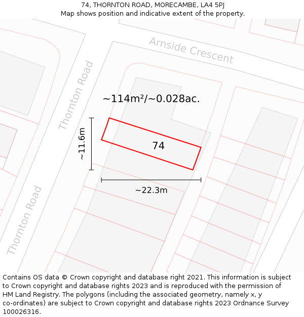 74, THORNTON ROAD, MORECAMBE, LA4 5PJ: Plot and title map