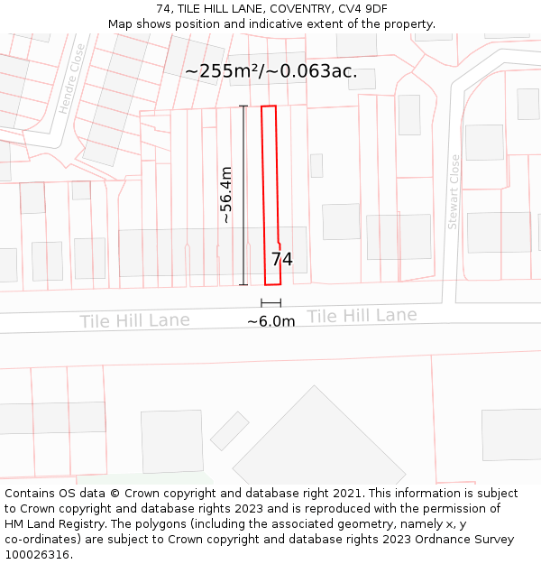 74, TILE HILL LANE, COVENTRY, CV4 9DF: Plot and title map