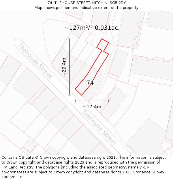 74, TILEHOUSE STREET, HITCHIN, SG5 2DY: Plot and title map