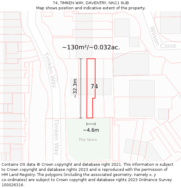 74, TIMKEN WAY, DAVENTRY, NN11 9UB: Plot and title map