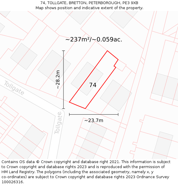 74, TOLLGATE, BRETTON, PETERBOROUGH, PE3 9XB: Plot and title map