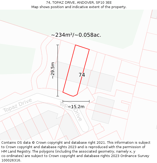 74, TOPAZ DRIVE, ANDOVER, SP10 3EE: Plot and title map