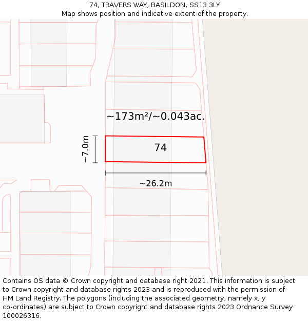74, TRAVERS WAY, BASILDON, SS13 3LY: Plot and title map