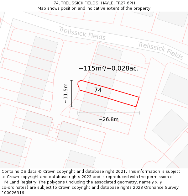 74, TRELISSICK FIELDS, HAYLE, TR27 6PH: Plot and title map