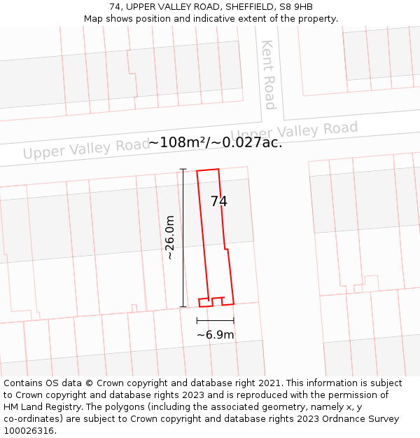 74, UPPER VALLEY ROAD, SHEFFIELD, S8 9HB: Plot and title map