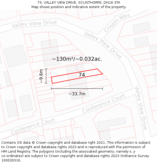 74, VALLEY VIEW DRIVE, SCUNTHORPE, DN16 3TA: Plot and title map