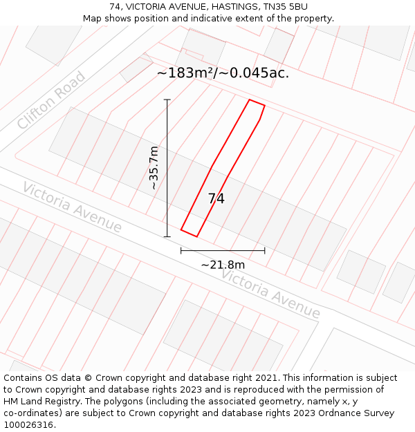 74, VICTORIA AVENUE, HASTINGS, TN35 5BU: Plot and title map