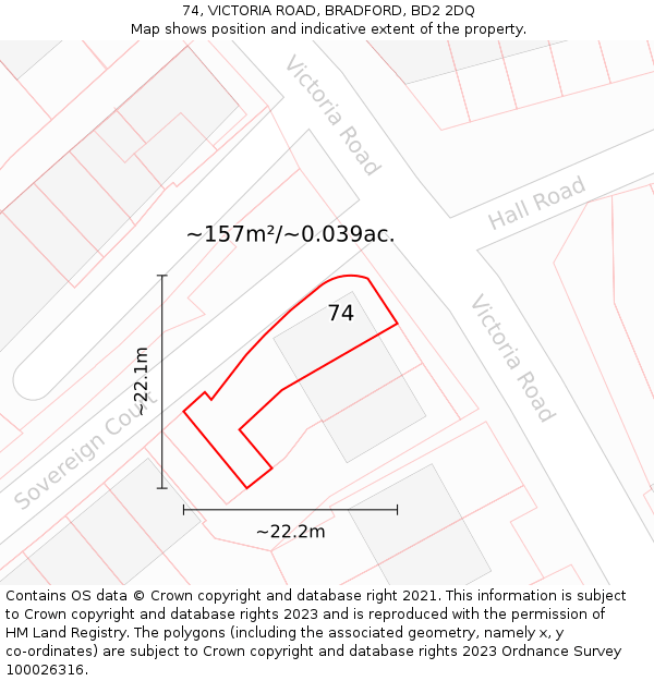 74, VICTORIA ROAD, BRADFORD, BD2 2DQ: Plot and title map