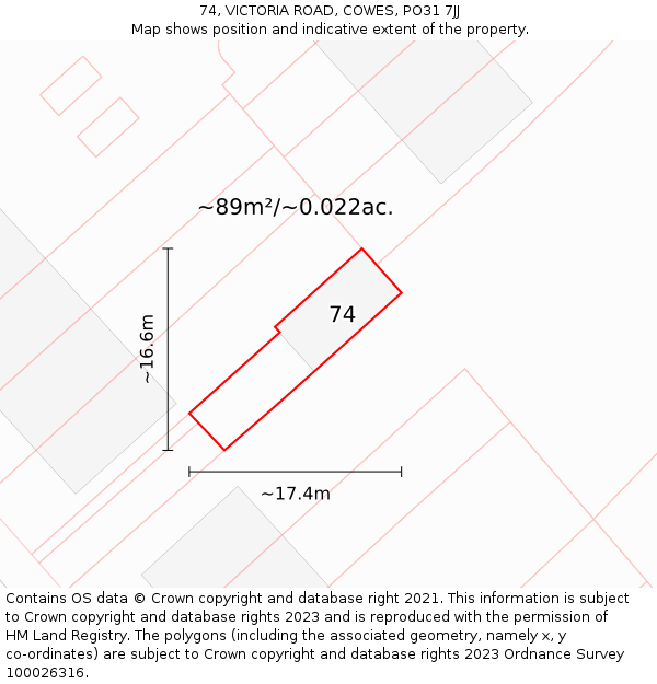 74, VICTORIA ROAD, COWES, PO31 7JJ: Plot and title map