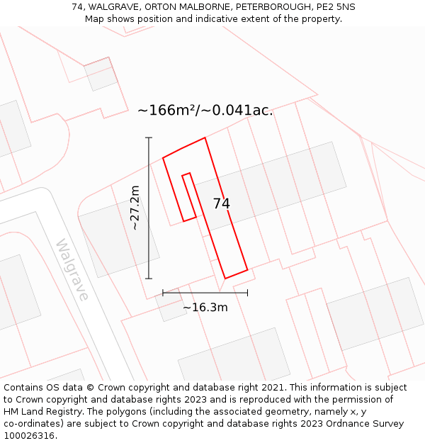 74, WALGRAVE, ORTON MALBORNE, PETERBOROUGH, PE2 5NS: Plot and title map