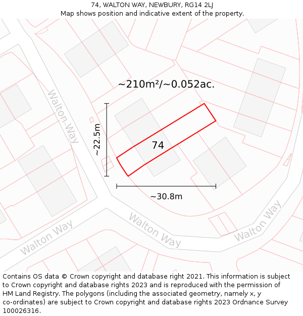 74, WALTON WAY, NEWBURY, RG14 2LJ: Plot and title map