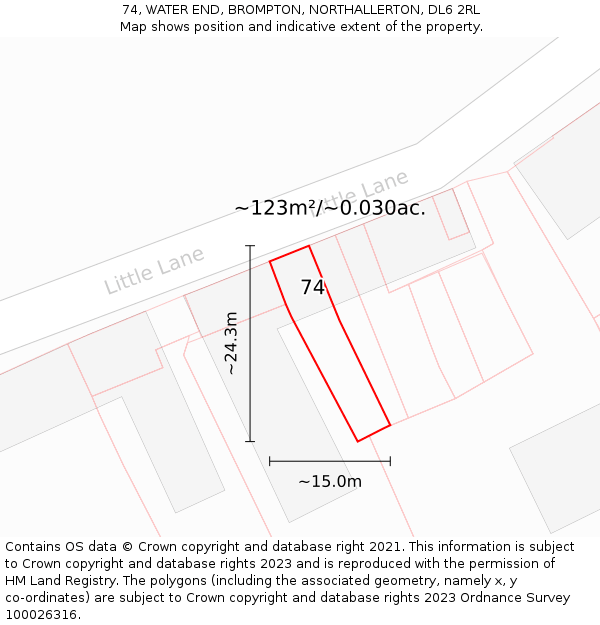 74, WATER END, BROMPTON, NORTHALLERTON, DL6 2RL: Plot and title map