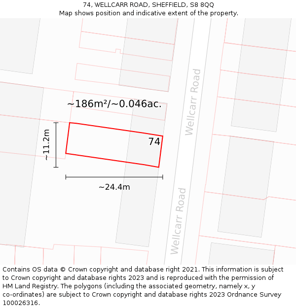 74, WELLCARR ROAD, SHEFFIELD, S8 8QQ: Plot and title map