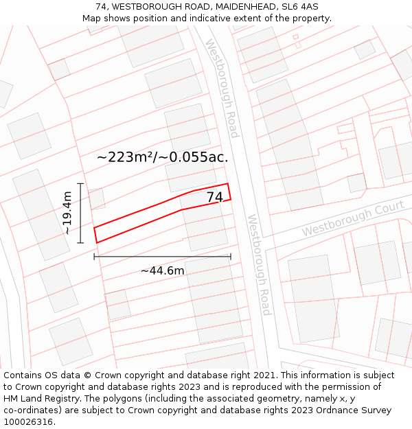 74, WESTBOROUGH ROAD, MAIDENHEAD, SL6 4AS: Plot and title map