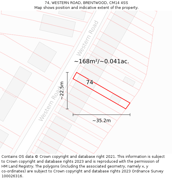 74, WESTERN ROAD, BRENTWOOD, CM14 4SS: Plot and title map