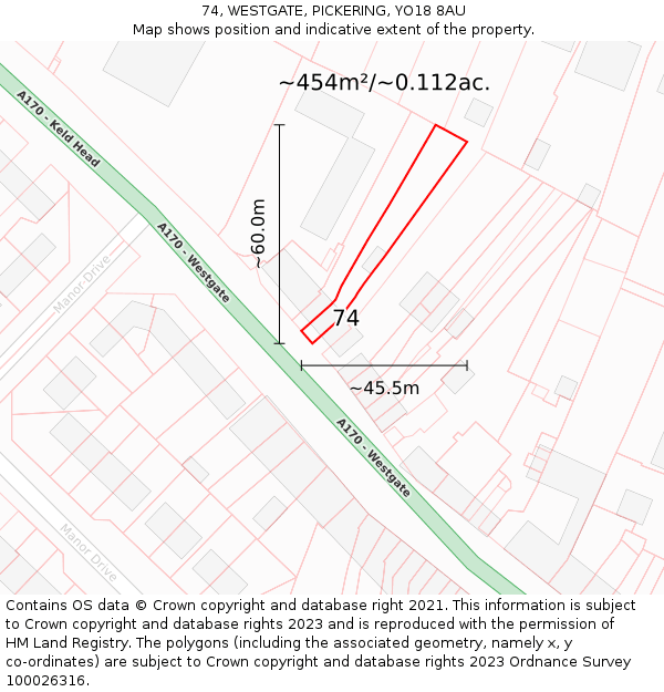74, WESTGATE, PICKERING, YO18 8AU: Plot and title map