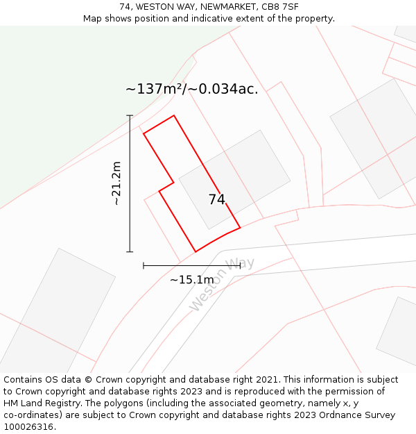 74, WESTON WAY, NEWMARKET, CB8 7SF: Plot and title map