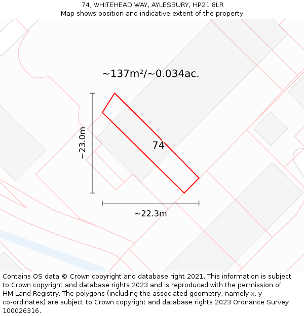 74, WHITEHEAD WAY, AYLESBURY, HP21 8LR: Plot and title map