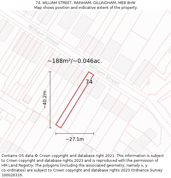 74, WILLIAM STREET, RAINHAM, GILLINGHAM, ME8 8HW: Plot and title map